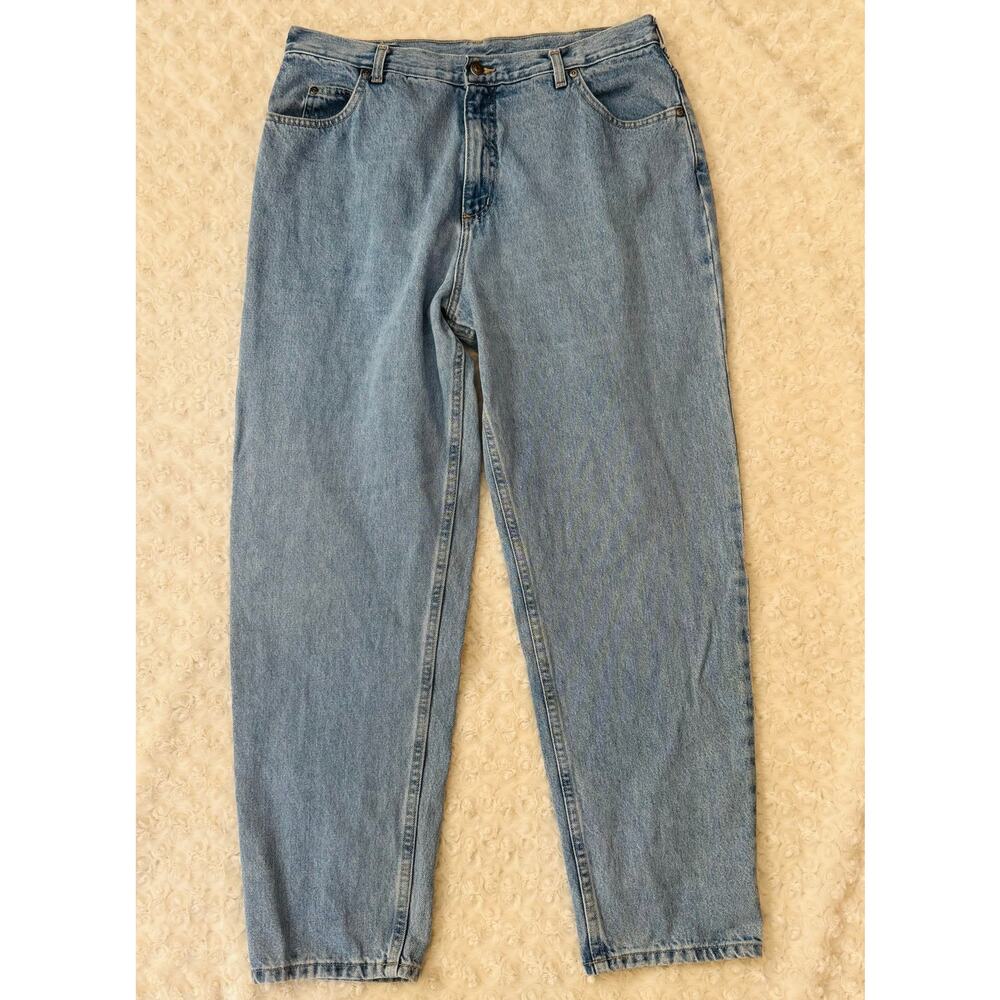 Lands End Women High Rise Mom Straight Leg Medium Wash Coton Blue Denim Jeans 16
